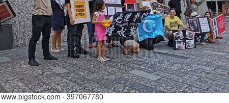 Brisbane, Australia - November 29, 2020: Group Of Protestors Peacefully Rally At King George Square,