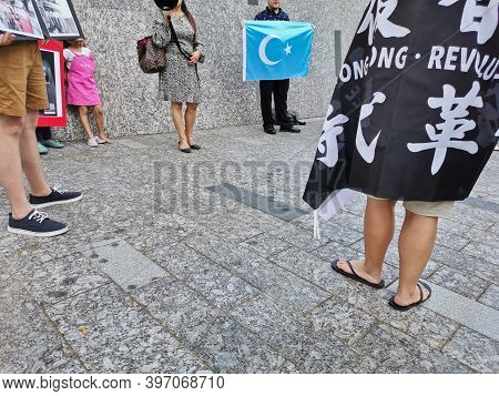Brisbane, Australia - November 29, 2020: Group Of Protestors Peacefully Rally At King George Square,