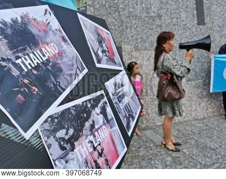 Brisbane, Australia - November 29, 2020: Group Of Protestors Peacefully Rally At King George Square,