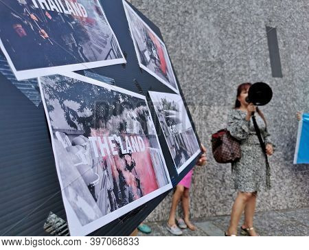 Brisbane, Australia - November 29, 2020: Group Of Protestors Peacefully Rally At King George Square,