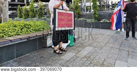 Brisbane, Australia - November 29, 2020: Group Of Protesters Peacefully Rally At King George Square,