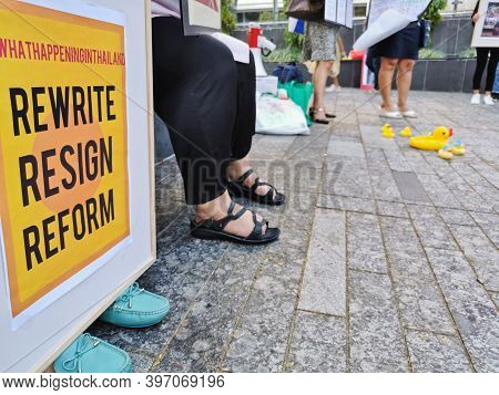 Brisbane, Australia - November 29, 2020: Group Of Protestors Peacefully Rally At King George Square,