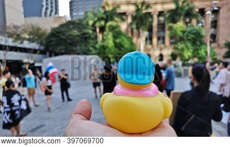 Brisbane, Australia - November 29, 2020: Yellow Rubber Duck Represents A Sympbol Of Innocent People 