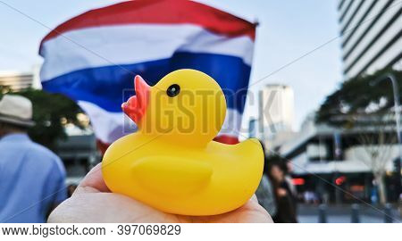 Brisbane, Australia - November 29, 2020: Yellow Rubber Duck Represents A Sympbol Of Innocent People 
