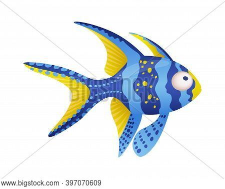 Decorative Sea Or Aquarium Fish On White Background. Freshwater Or Saldwater Aquarium Cartoon Fish. 