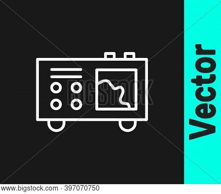 White Line Spectrometer Icon Isolated On Black Background. Vector