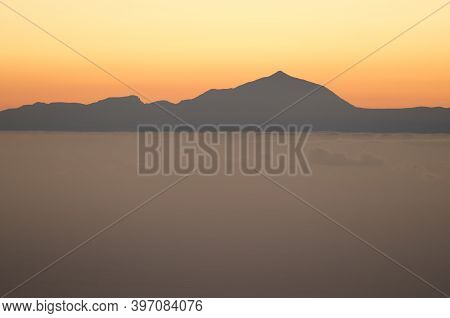 Island Of Tenerife And Teide Peak At Sunset From Gran Canaria. Canary Islands. Spain.