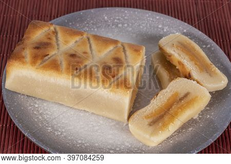 A (pan De Cadiz) Typical Sweet From Andalusia, Spain. Baked Dessert Of Marzipan Dough Filled With Ca