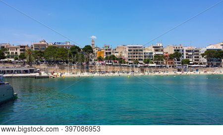Porto Cristo, Mallorca - June 25, 2018: Boats And Yachts Docked At Porto Cristo Harbour.