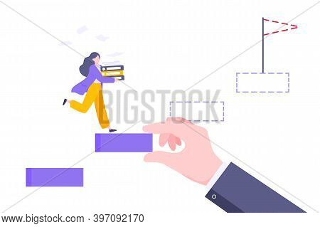 Business Mentor Helps To Improve Career And Holding Stairs Stepr Vector Illustration. Mentorship, Up