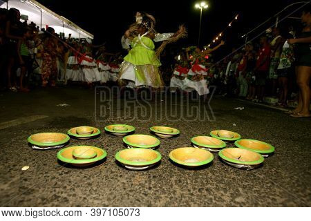 Ilheus, Bahia, Brazil - February 21, 2012: Members Of The Afro Guerreiro De Zulu Block Are Seen Duri