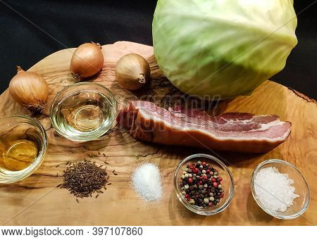 White Cabbage With Bacon Herbs And Spices