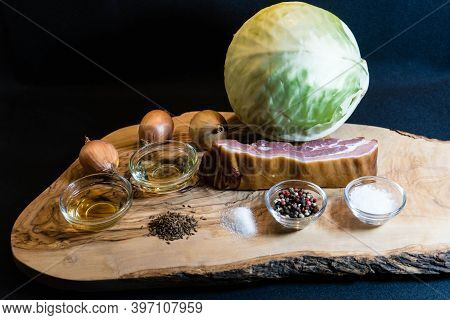 White Cabbage With Bacon Herbs And Spices