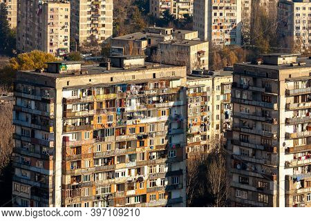 Tbilisi, Georgia - 28 November, 2020: View Of The Residential Areas Of Tbilisi
