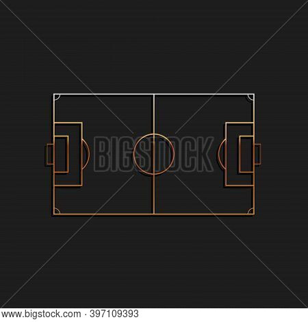 Gold Football Field Or Soccer Field Icon Isolated On Black Background. Long Shadow Style. Vector
