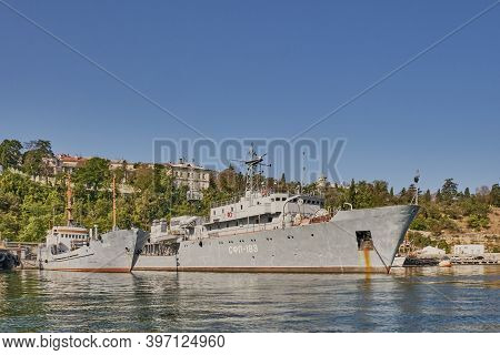Sevastopol, Russia - September 26, 2020: Naval Torpedo Barge Vtr-94 And Physical Fields Control Vess
