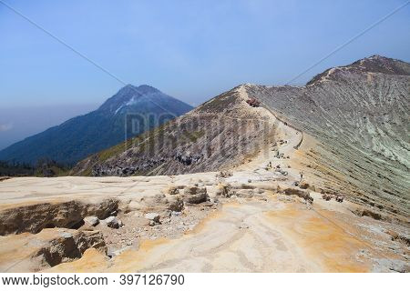 Stunning Panoramic View Of The Ijen Volcano Complex With Mountains. The Ijen Volcano Complex Is A Gr