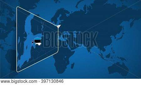 Location Of Estonia On The World Map With Enlarged Map Of Estonia With Flag. Geographical Vector Tem