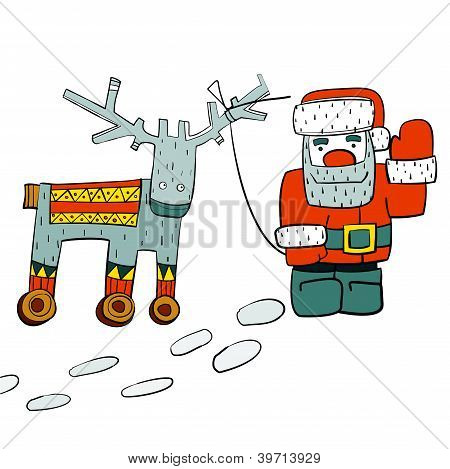 humorvollen Weihnachtsmann und Rentier auf RÃ¤dern