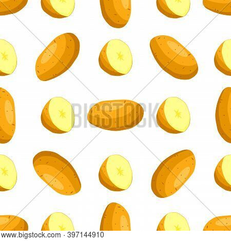 Illustration On Theme Of Bright Pattern Brown Potato, Vegetable Batat For Seal. Vegetable Pattern Co