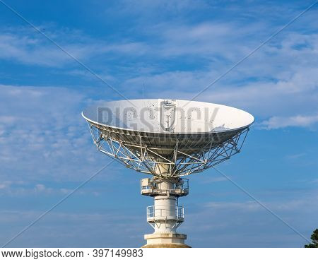 Cotes-d-armor, France - August 24, 2019: Space Telecommunications Antenna In Former France Telecom S