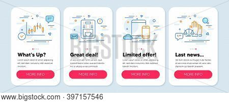 Set Of Line Icons, Such As Candlestick Graph, Coffee Maker, Mobile Devices Symbols. Mobile Screen Ba