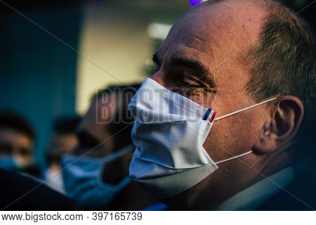 Reims France November 28, 2020 View Of Jean Castex, Prime Minister Of The French Government Who Atte