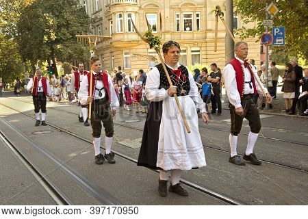 Stuttgart, Germany, 25 September 2016. Volksfest In Stuttgart. The March Through The City Center.