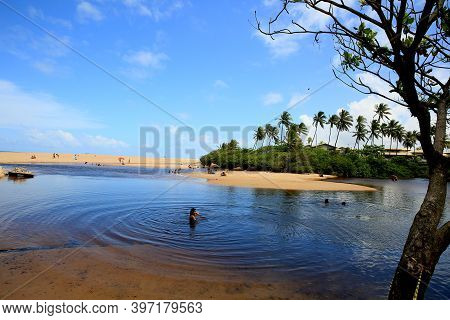 Mata De Sao Joao, Bahia / Brazil - September 23, 2020: View Of The River Imbassai Near The Mouth In 