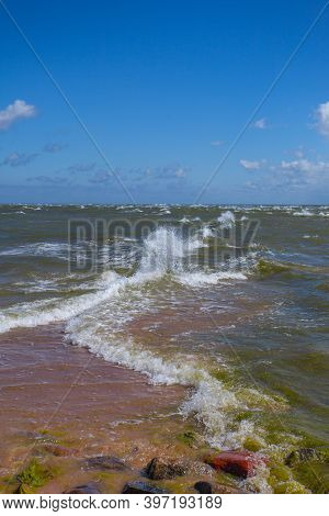 Merger Of Two Seas. Cape Kolka, Latvia.