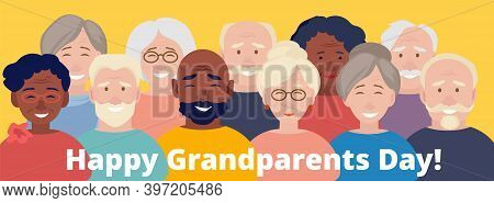 Grandparents Day Poster. Happy Elderly Characters, International Old People Vector Banner Grandparen