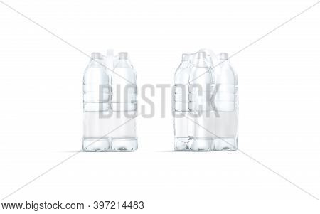Blank Transparent Plastic Bottle In Pack With Handle Mockup, 3d Rendering. Empty Disposable Package 