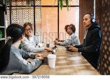 Group of diverse people having a business meeting