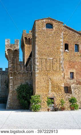 Pienza, Italy - September 20, 2019: The Castle Of Spedaletto (twelth Centuy) Currently Used As A Far