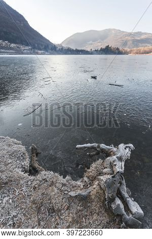 Endine Lake Completely Frozen. Endine Gaiano (bg) Italy - January 22, 2019.