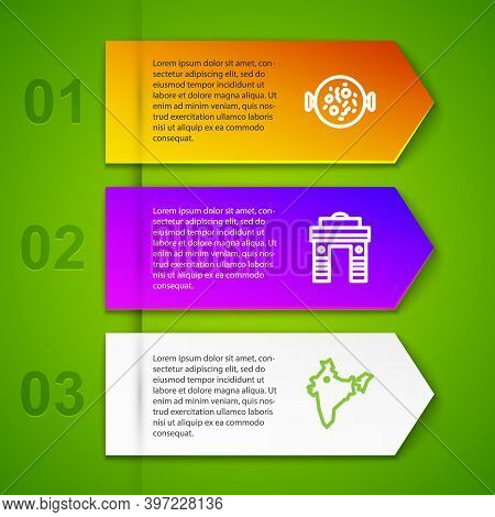 Set Line Chicken Tikka Masala, India Gate In Delhi, Map And Hamsa Hand. Business Infographic Templat