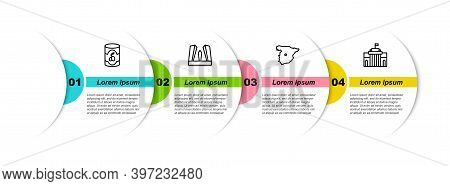 Set Line Olives In Can, Gate Of Europe, Map Spain And Prado Museum. Business Infographic Template. V