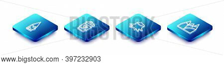 Set Isometric Line Wooden Log, Coffee Cup To Go, Tree Stump And Mountains Icon. Vector