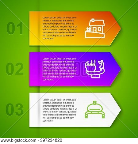 Set Line Ukrainian House, Monument To Founders Of Kiev And Bread And Salt. Business Infographic Temp