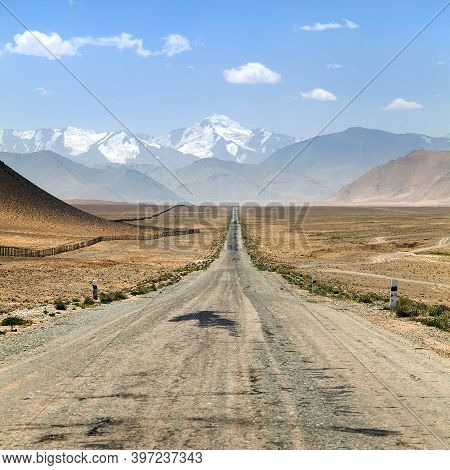 Pamir Highway Or Pamirskij Trakt Near Karakul Village And Lake. Landscape Around Pamir Highway M41 I