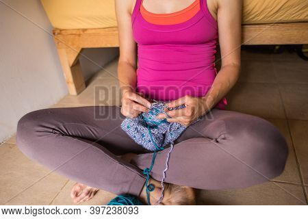 Home Crafts, Woman Knits From Thick Yarn, Home Hobby, Products For Sale, Work At Home, Hands Of A Kn