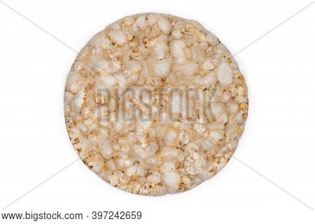 Dry Round Puffed Multi-grain Crisp Bread On A White Background, Top View, Texture
