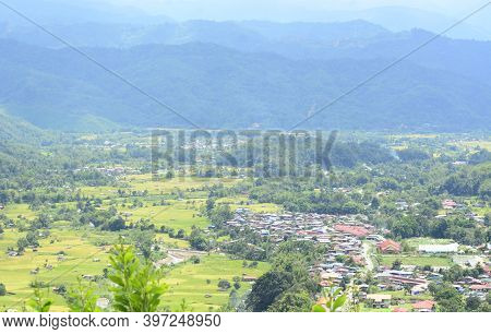 Beautiful Top View Of A Village In The Valley, Tambunan, Sabah, Malaysia