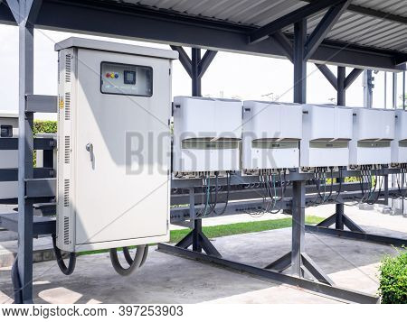 Outdoor Electric Control Box. Circuit Controller Box. Electric Control Box With Push Buttons And Swi
