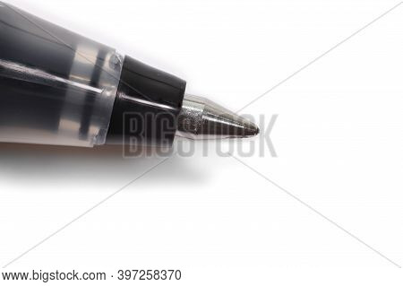 A Close Up Macro Shot Of A Penpoint,  Tip Of A Ball Point Pen.