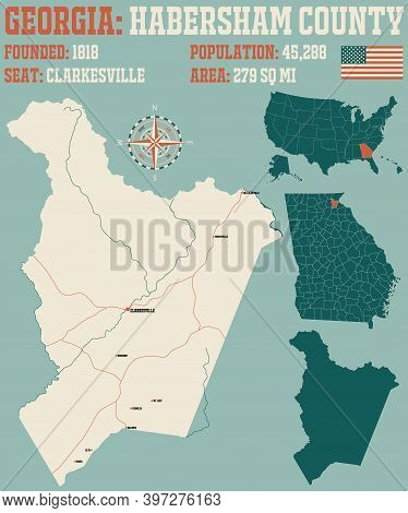 Large And Detailed Map Of Habersham County In Georgia, Usa.