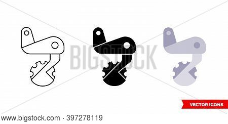Bicycle Rear Derailleur Icon Of 3 Types Color, Black And White, Outline. Isolated Vector Sign Symbol