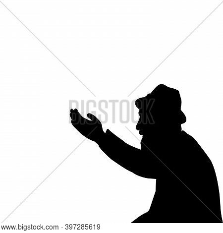 Silhouette Of Grandfather Hand Indicates The Direction Closeup. Illustration Symbol Icon