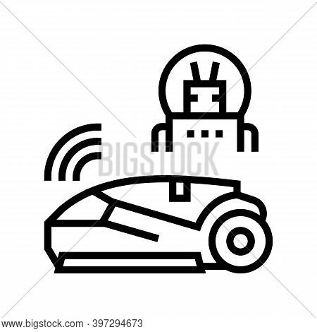 Smart Automatical Lawn Mower Line Icon Vector. Smart Automatical Lawn Mower Sign. Isolated Contour S