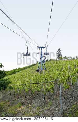 Vineyard With Chairlift Near Boppard Located At The Rhine River In The Rhein-hunsrueck-district In R